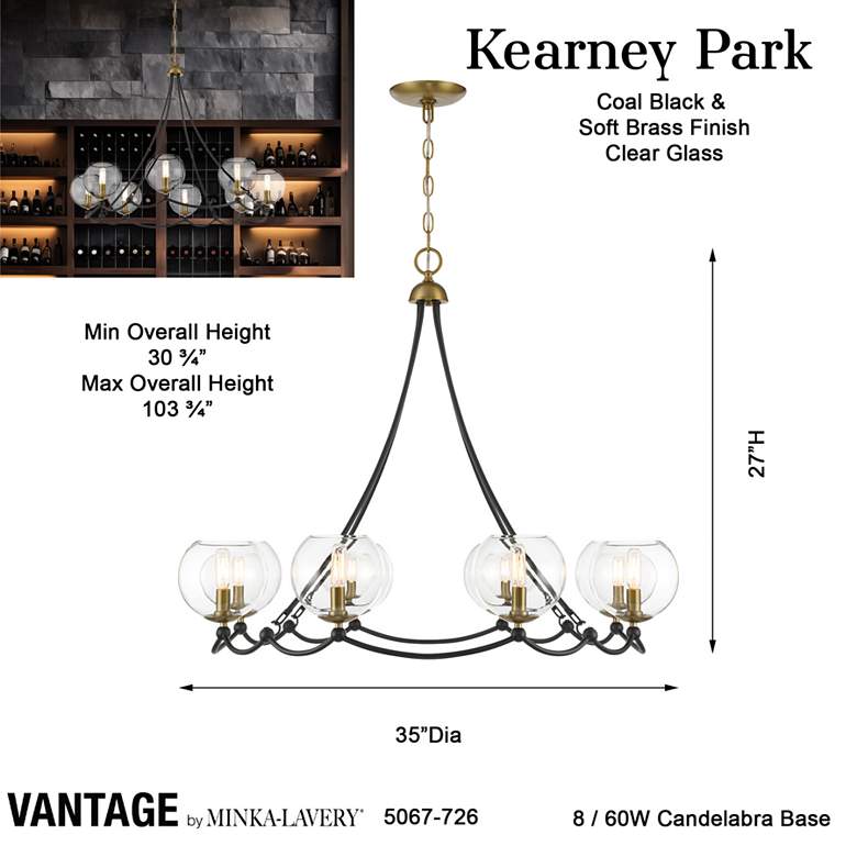 Image 7 Vantage Kearney Park 8-Light Black and Soft Brass Chandelier more views