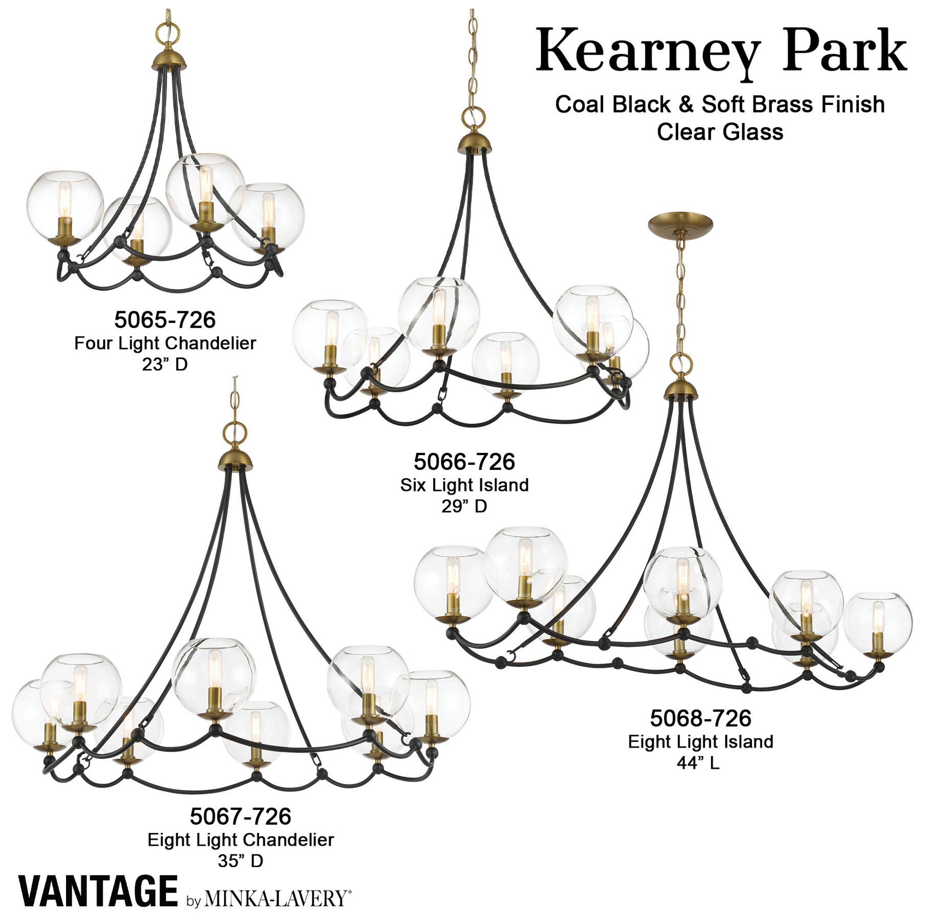 Vantage Kearney Park 8-Light Black and Soft Brass Chandelier