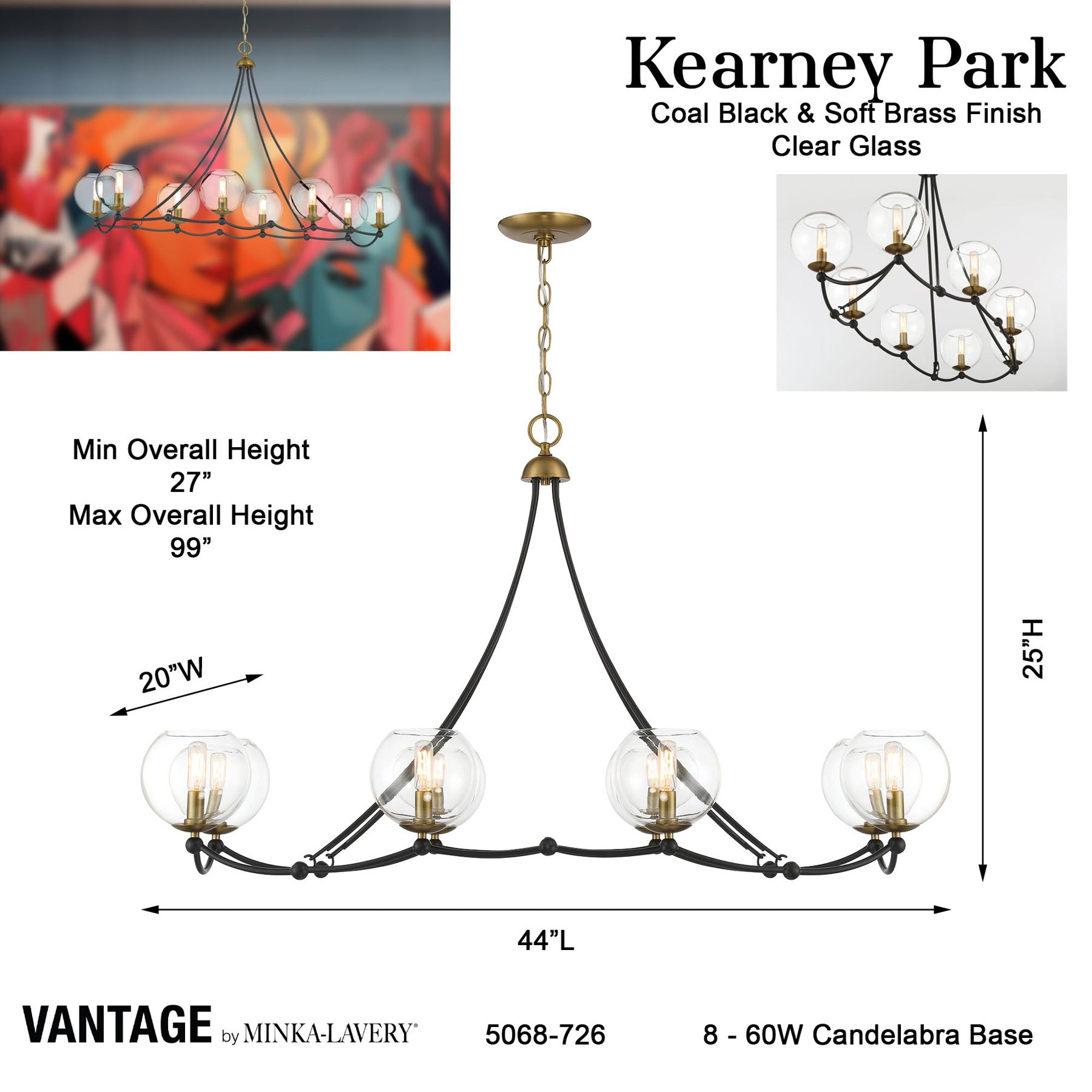 Vantage Kearney Park 8-Light Black and Soft Brass Island Chandelier
