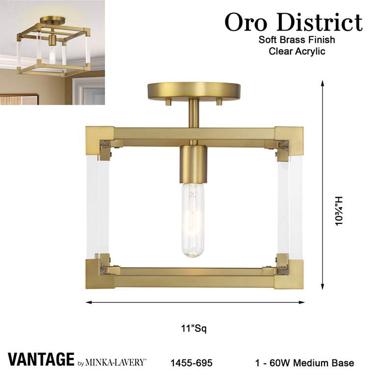 Image 3 Vantage Oro District 1-Light Soft Brass Semi Flush more views