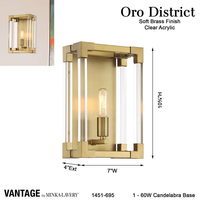 Image 5 Vantage Oro District 1-Light Soft Brass Wall Sconce more views