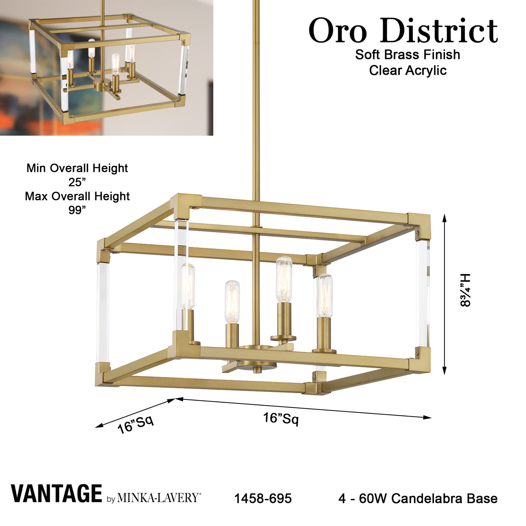 Vantage Oro District 4-Light Soft Brass Pendant in scene