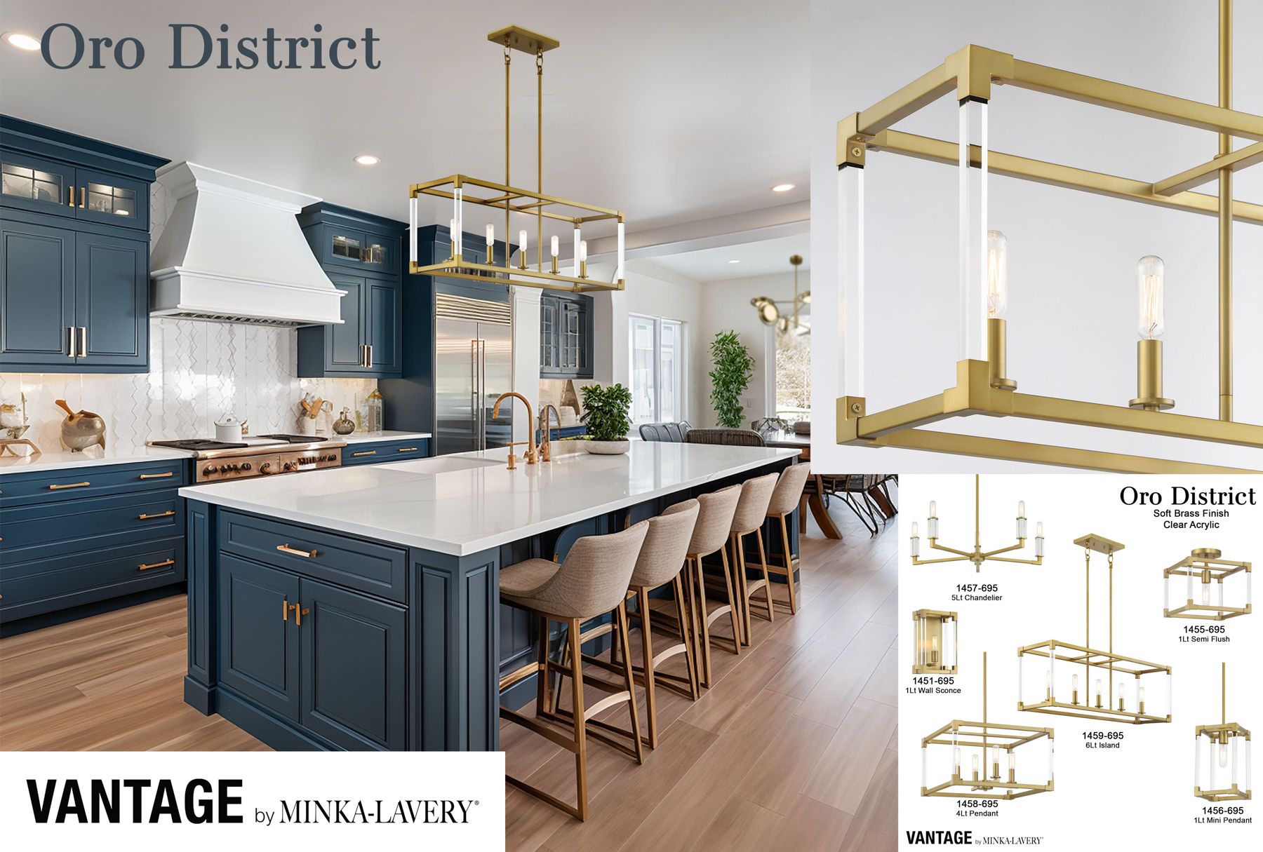 Vantage Oro District 4-Light Soft Brass Pendant in scene