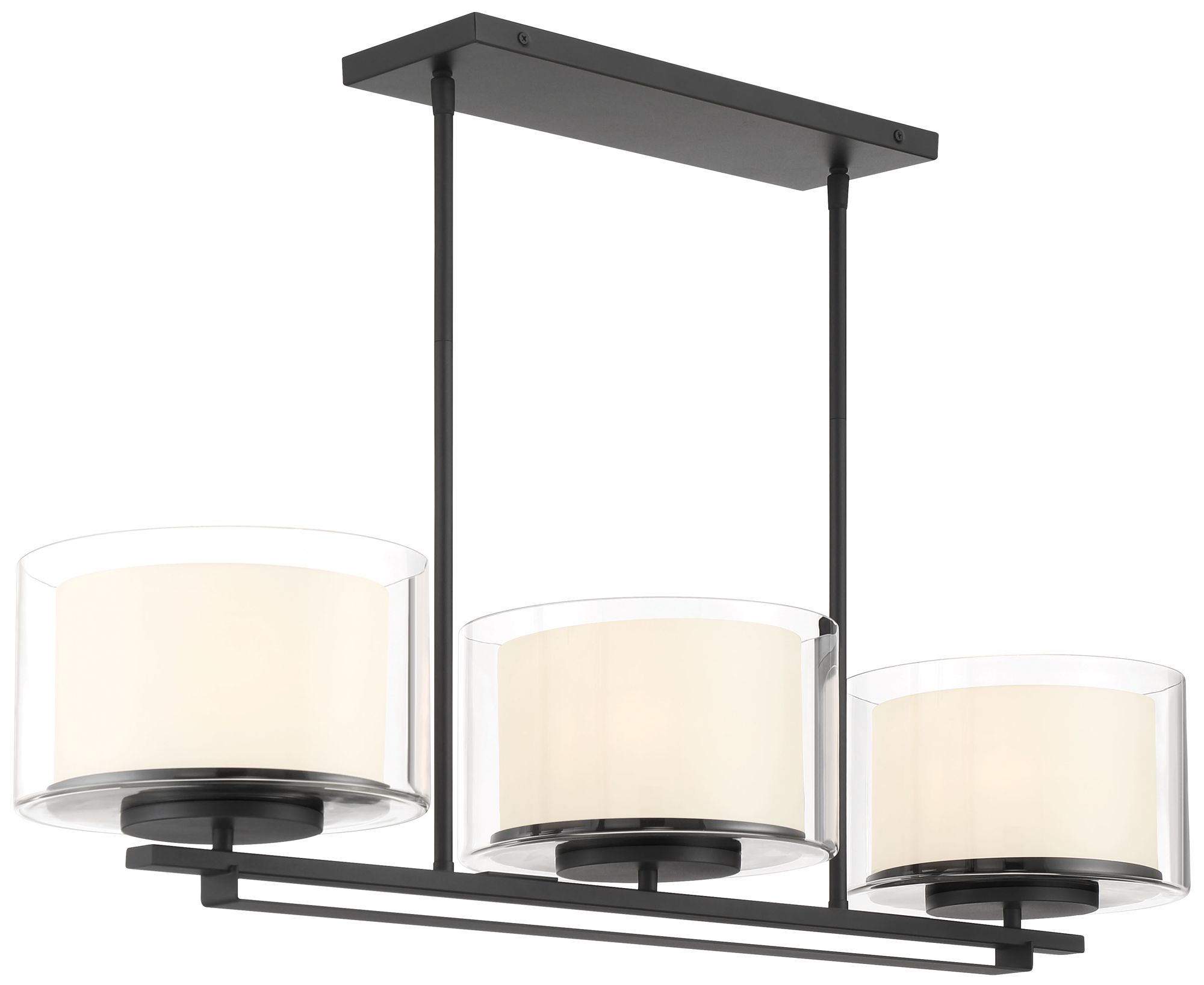Vantage Parsons Studio 3Light Black Island Chandelier with Glass Shade