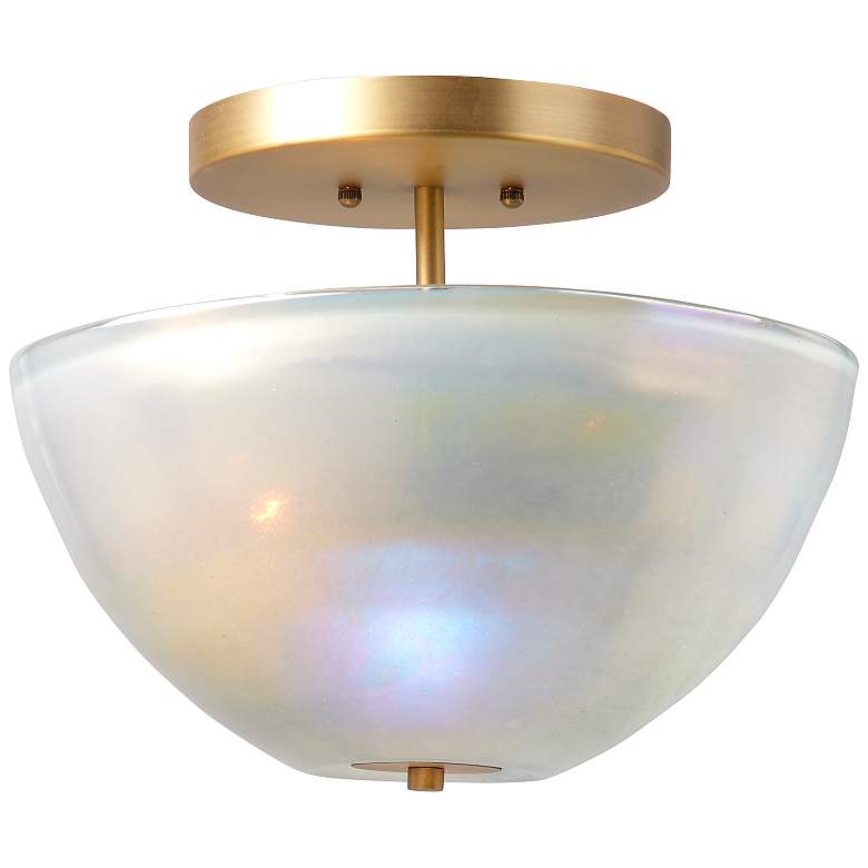 Image 1 Vapor 13 1/4 inchW Antique Brass Gray Blown Glass Ceiling Light