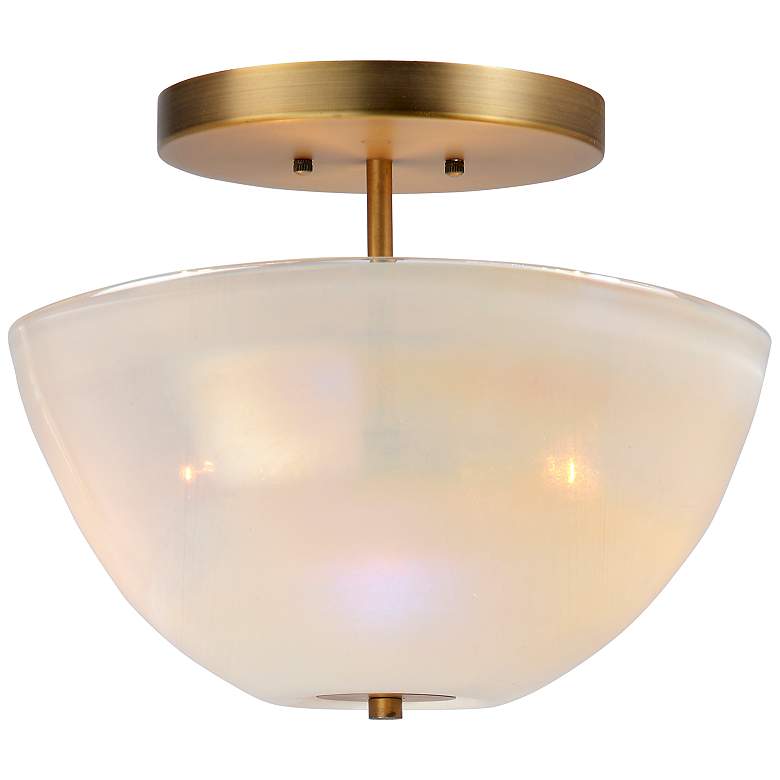 Image 1 Vapor 13 1/4 inchW Antique Brass White Blown Glass Ceiling Light