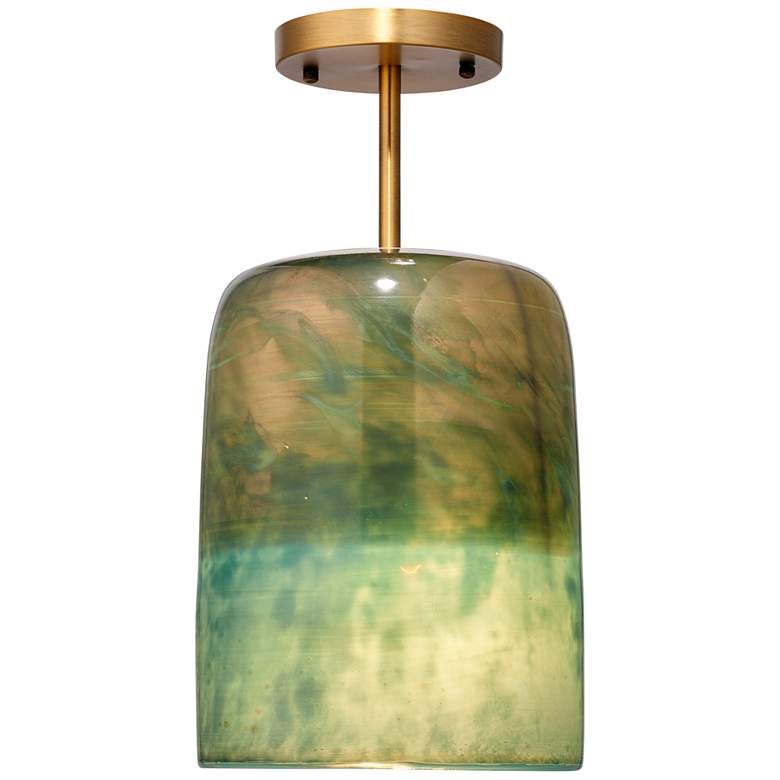 Image 1 Vapor 16 1/2"W Antique Brass Metal Aqua Glass Ceiling Light