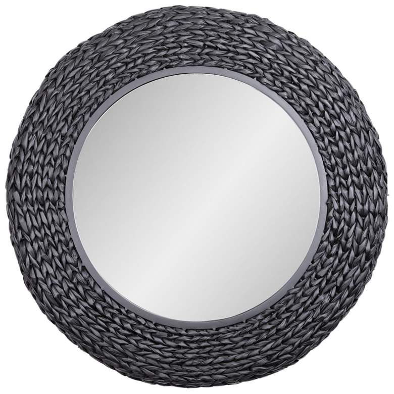 Image 1 Varaluz Athena 30" Matte Black/Black Seagrass Round Wall Mirror