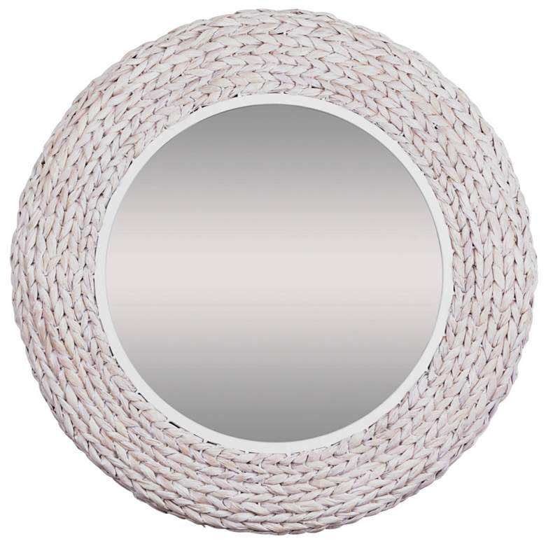 Image 1 Varaluz Athena 30" Matte White/Whitewash Seagrass Round Wall Mirror