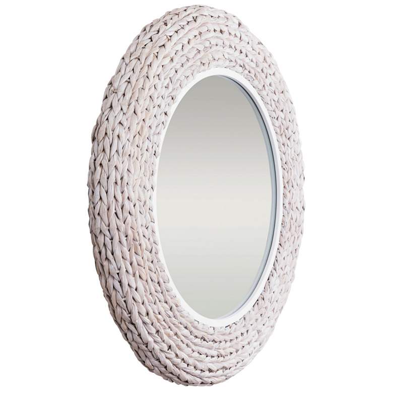 Image 2 Varaluz Athena 30" Matte White/Whitewash Seagrass Round Wall Mirror more views