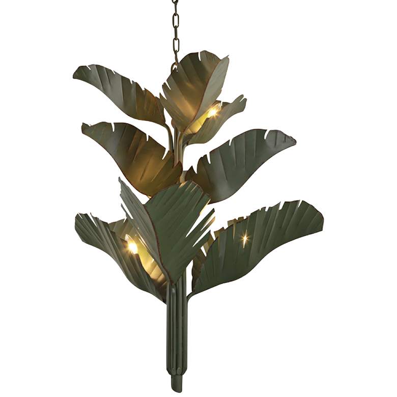 Image 1 Varaluz Banana Leaf 35" Wide Natural Green Metal Chandelier