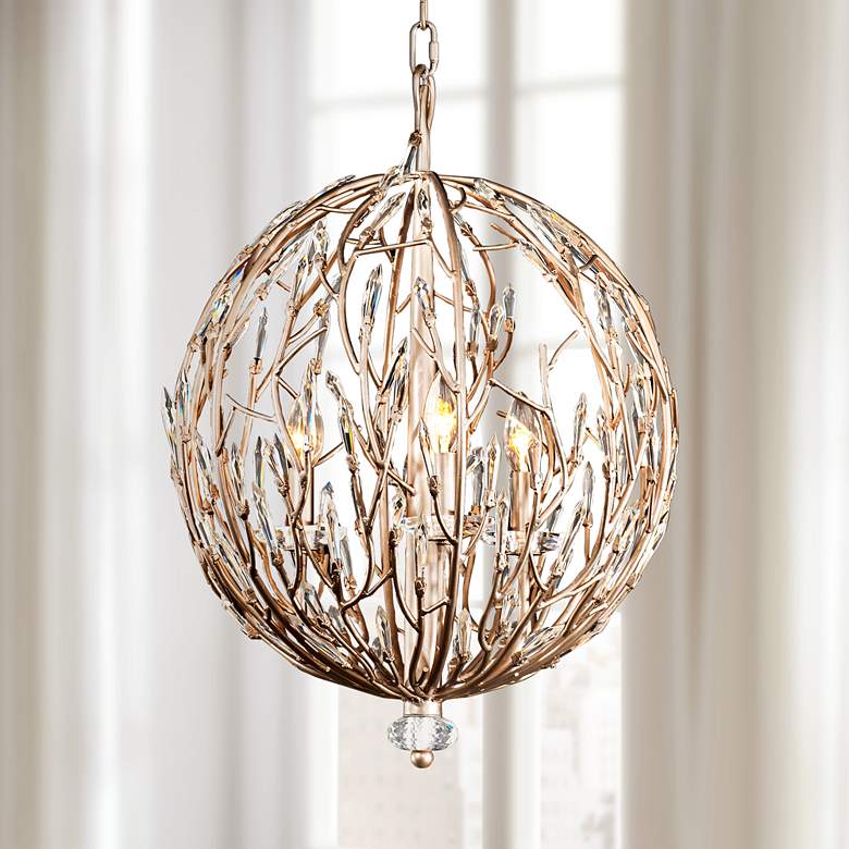 Image 1 Varaluz Bask 18" Wide Gold Dust and Crystal 3-Light Pendant