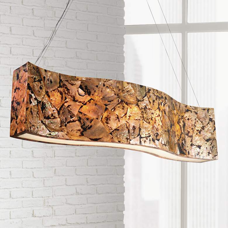 Image 1 Varaluz Big 48"W Chocolate Tiger Shell Linear Chandelier