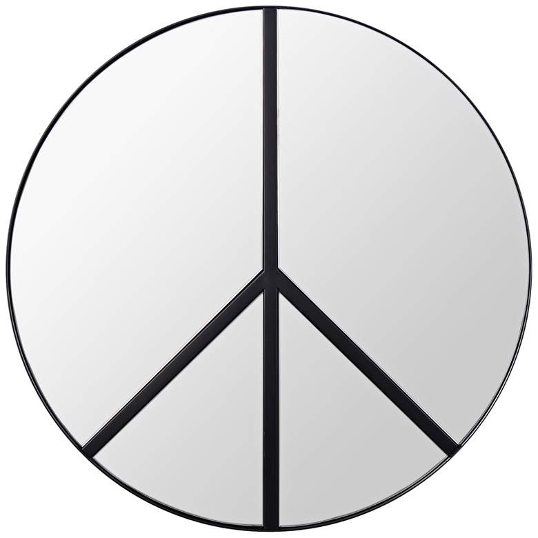 Image 1 Varaluz Casa Paz Black 30" Round Peace Sign Wall Mirror