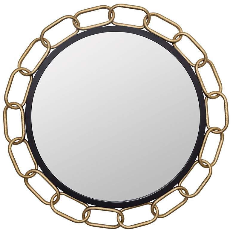 Image 3 Varaluz Chains of Love 30" Matte Black Textured Gold Round Wall Mirror