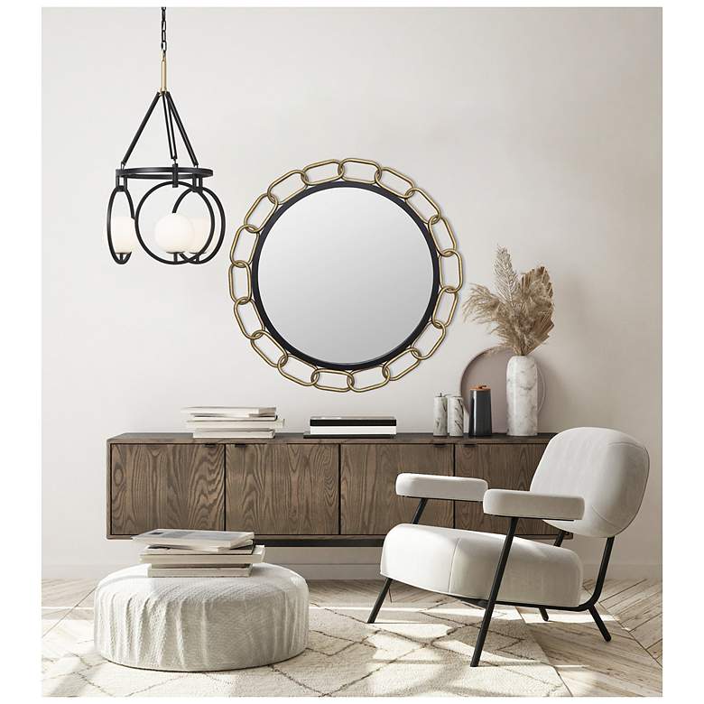 Image 6 Varaluz Chains of Love 30" Matte Black Textured Gold Round Wall Mirror more views
