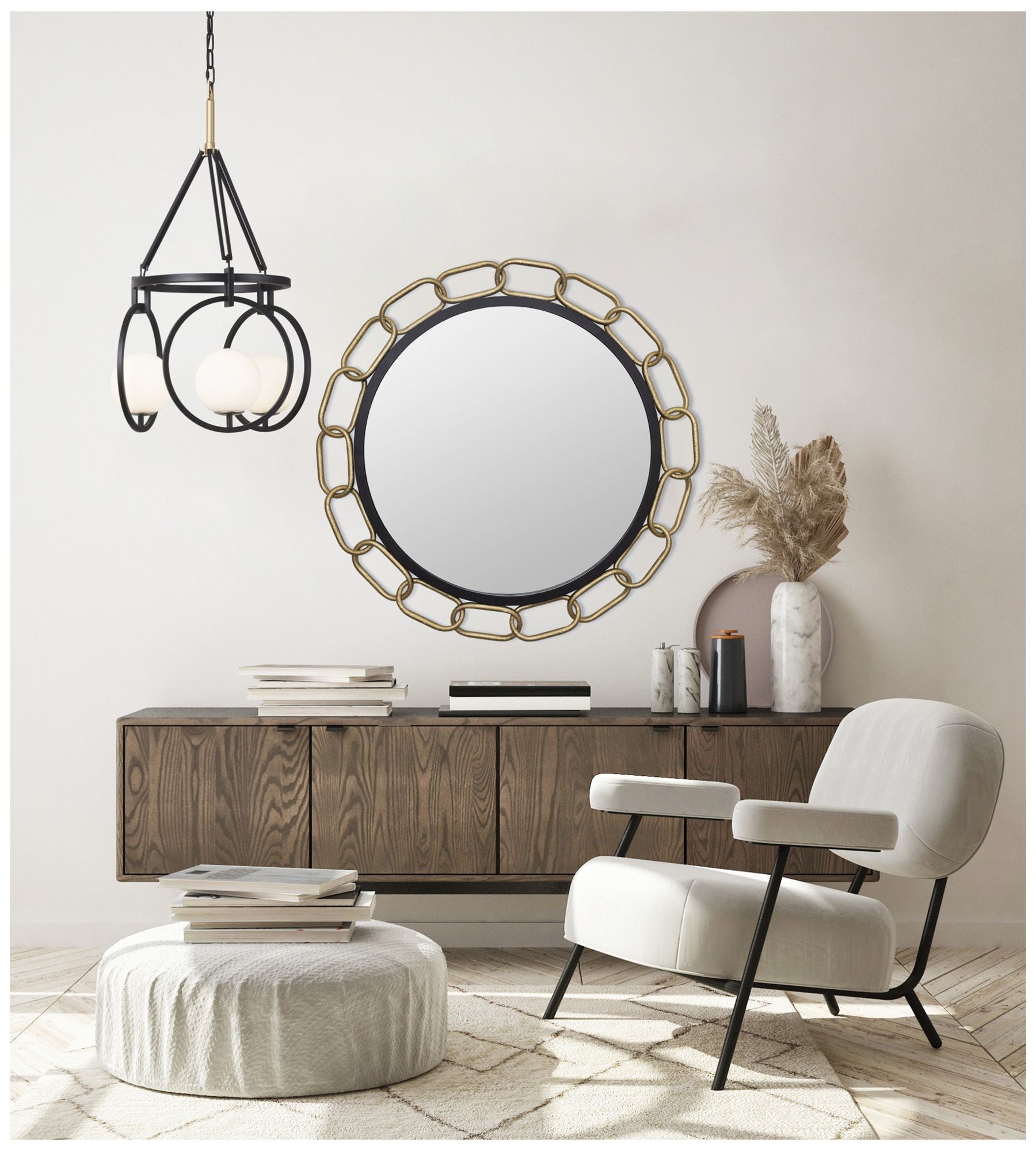 Image 6 Varaluz Chains of Love Matte Black and Gold 30" Round Wall Mirror more views