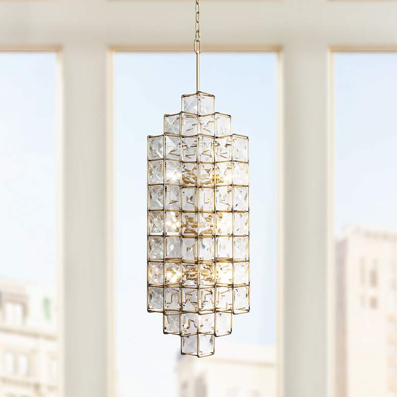 Image 1 Varaluz Cubic 18 1/2 inchW Calypso Gold w/ Crystal Foyer Pendant