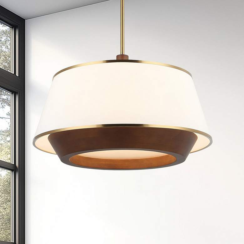 Image 1 Varaluz Desert Flyer 26" Wide Satin Brass/Medium Walnut 6-Light Pendan