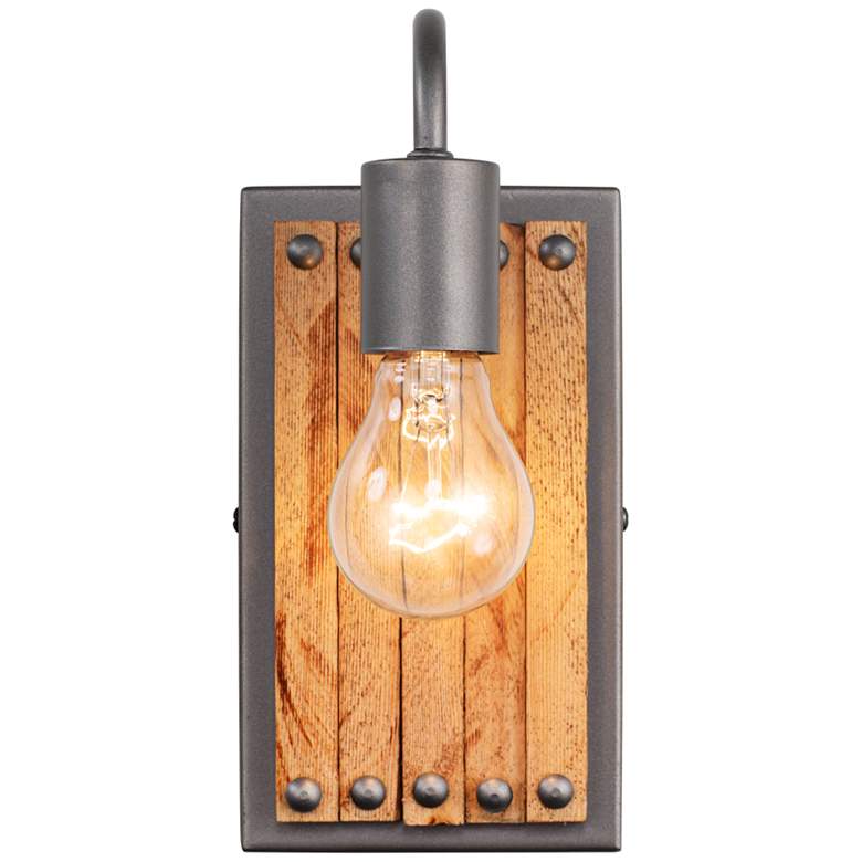 Image 1 Varaluz Ella Jane 10" High New Bronze and Honey Wood Wall Sconce