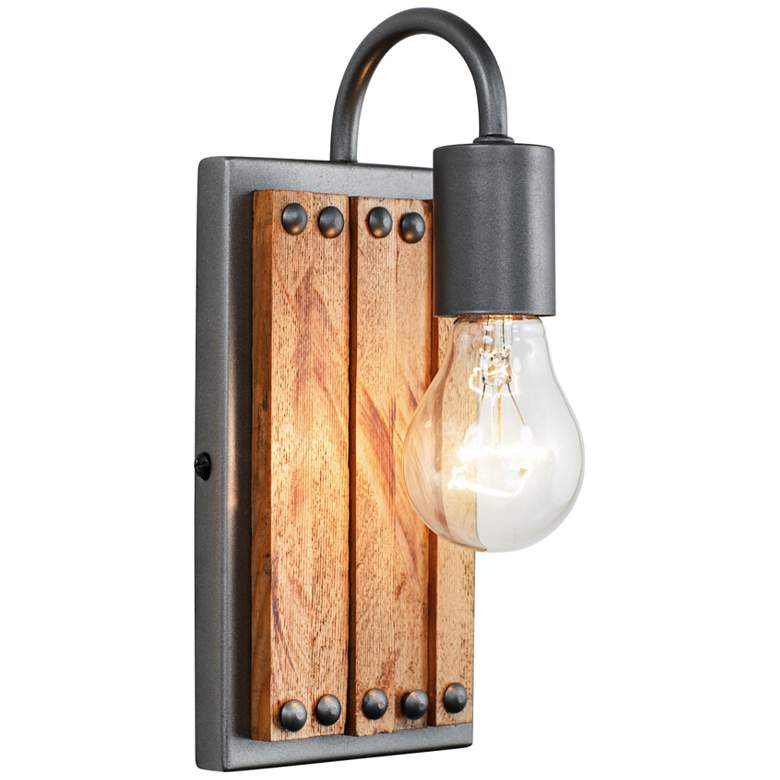 Image 3 Varaluz Ella Jane 10" High New Bronze and Honey Wood Wall Sconce more views