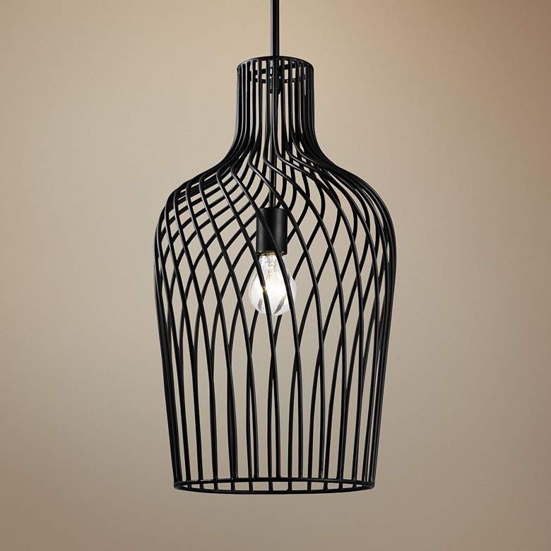 Image 1 Varaluz Elsa 12" Wide Black Open Cage Mini Pendant