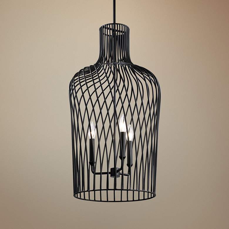 Image 1 Varaluz Elsa 16 inch Wide Black 3-Light Open Cage Pendant Light