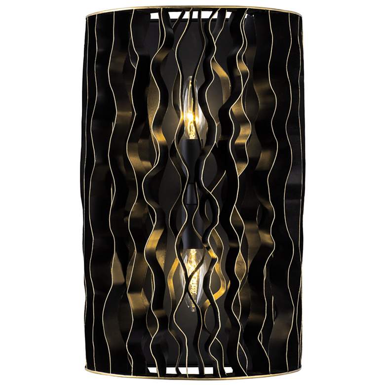 Image 1 Varaluz Estela 16" H Matte Black Gold 2-Light Wall Sconce