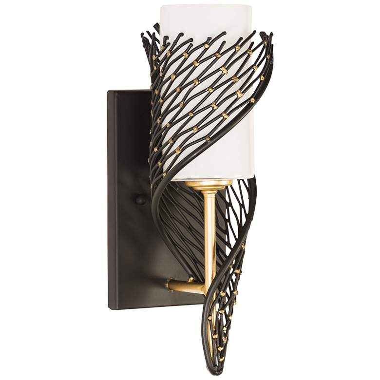 Image 2 Varaluz Flow 14" Matte Black and French Gold Left-Facing Wall Sconce