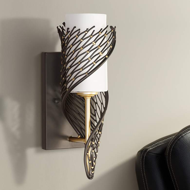 Image 1 Varaluz Flow 14" Matte Black and French Gold Left-Facing Wall Sconce