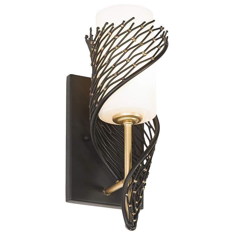 Image 6 Varaluz Flow 14" Matte Black and French Gold Left-Facing Wall Sconce more views