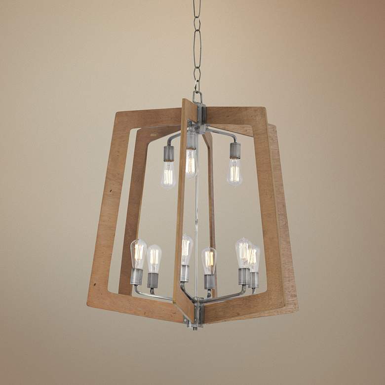 Image 1 Varaluz Lofty 30"W Wheat Wood and Steel 9-Light Chandelier