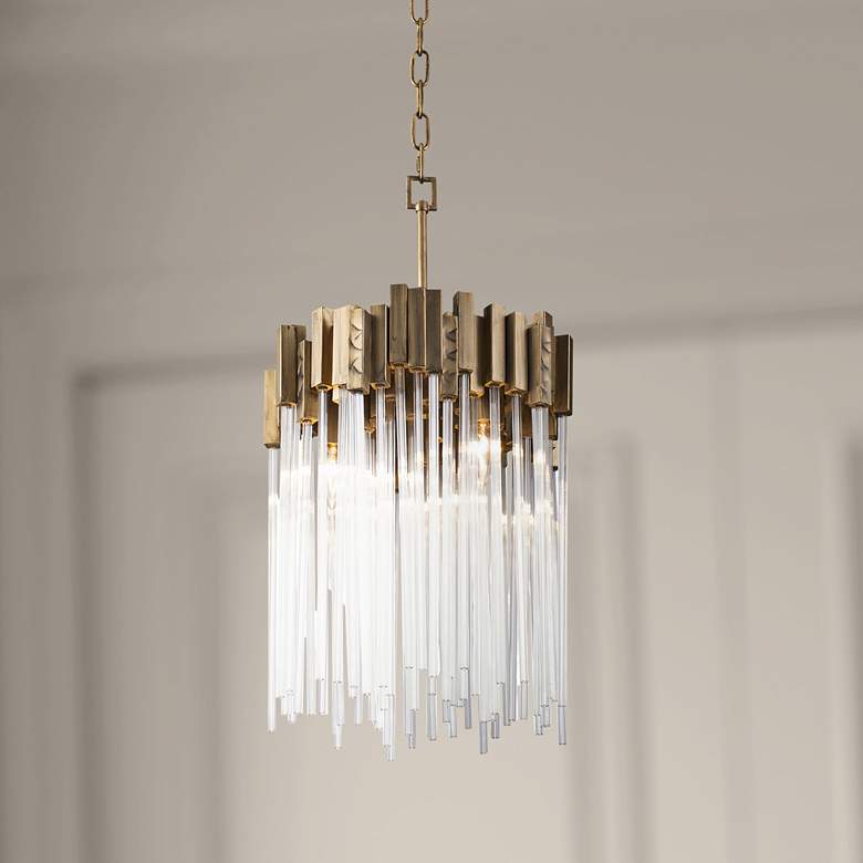 Image 1 Varaluz Matrix 14" Wide Havana Gold and Fluted Glass Pendant