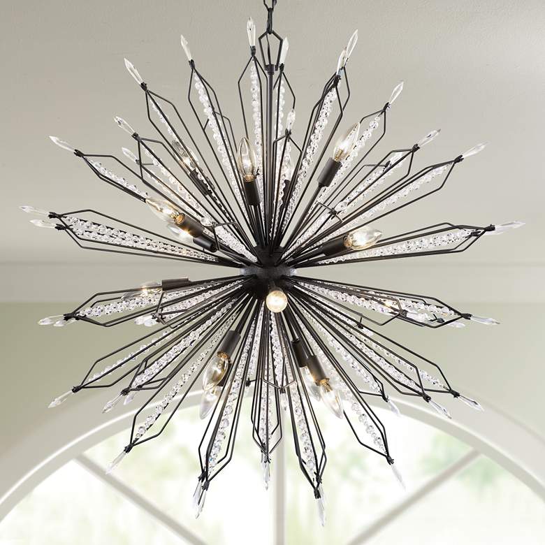 Image 1 Varaluz Orbital 36" Wide Carbon and Crystal 16-Light Pendant