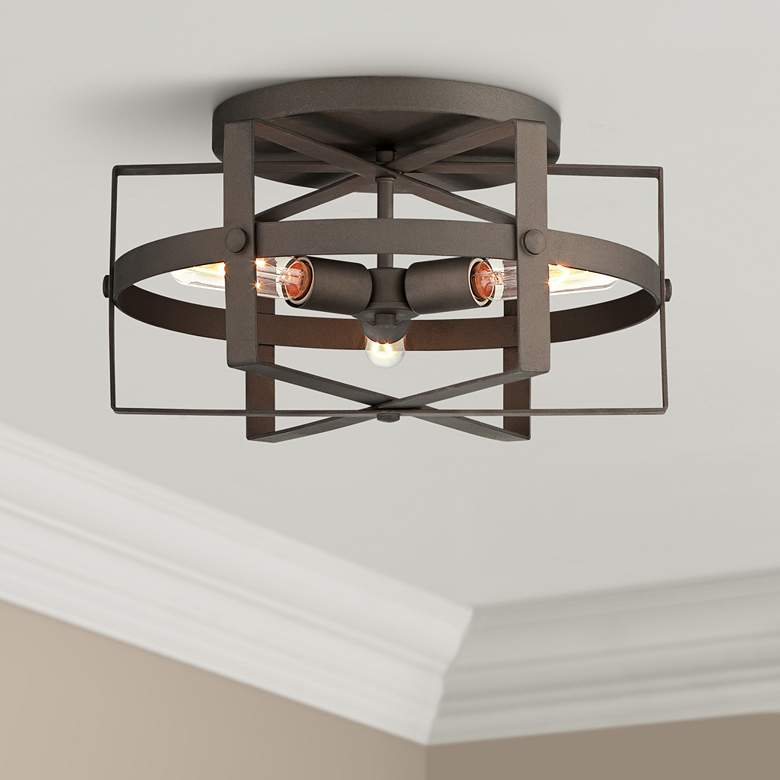 Image 1 Varaluz Reel 16 1/2 inchW Rustic Bronze Steel Ceiling Light