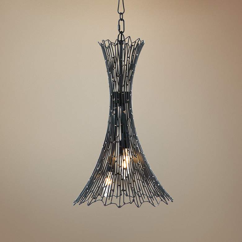 Image 1 Varaluz Rikki 12 1/2 inchW Carbon and Aged Gold Foyer Pendant