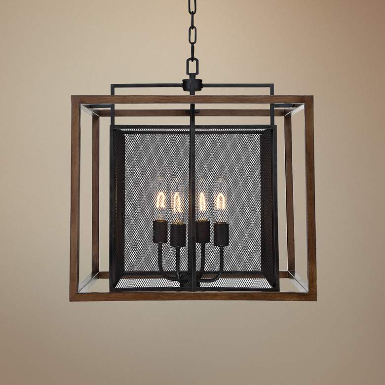 Image 1 Varaluz Rio Lobo 22 inchW Dark Oak with Black 4-Light Pendant