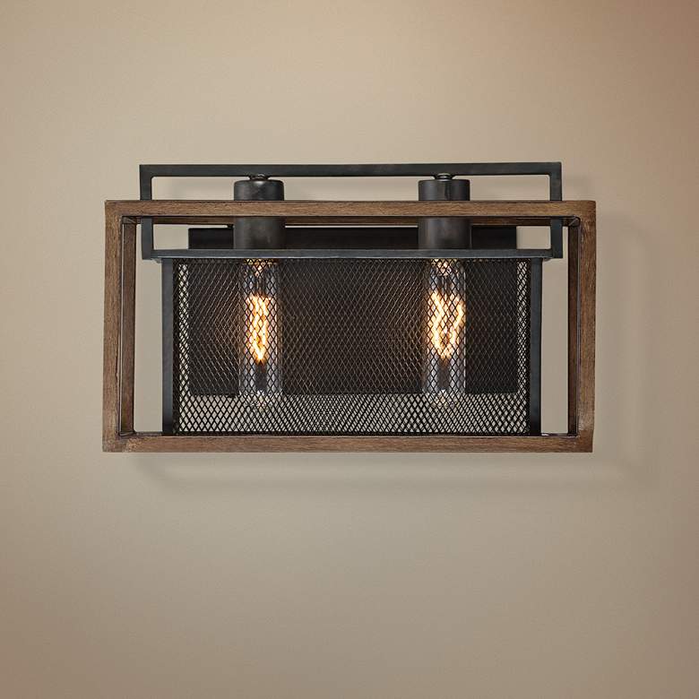 Image 1 Varaluz Rio Lobo 8 1/2" High Dark Oak and Black 2-Light Wall Sconce