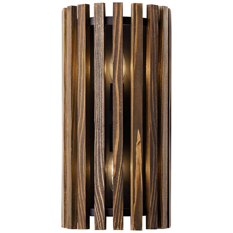 Image 1 Varaluz Suratto 16" High 2-Light Matte Black Medium Walnut Wall Sconce