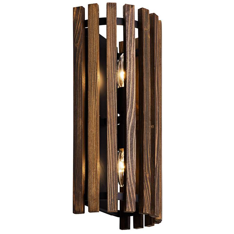 Image 4 Varaluz Suratto 16" High 2-Light Matte Black Medium Walnut Wall Sconce more views