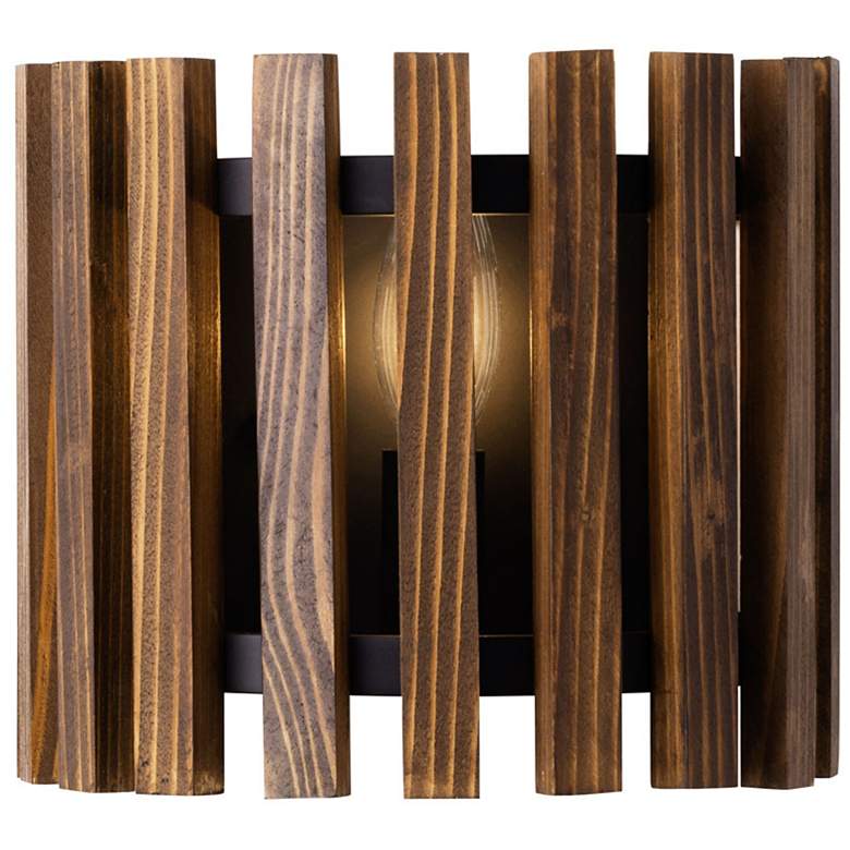 Image 1 Varaluz Suratto 7" High Matte Black and Walnut Wall Sconce