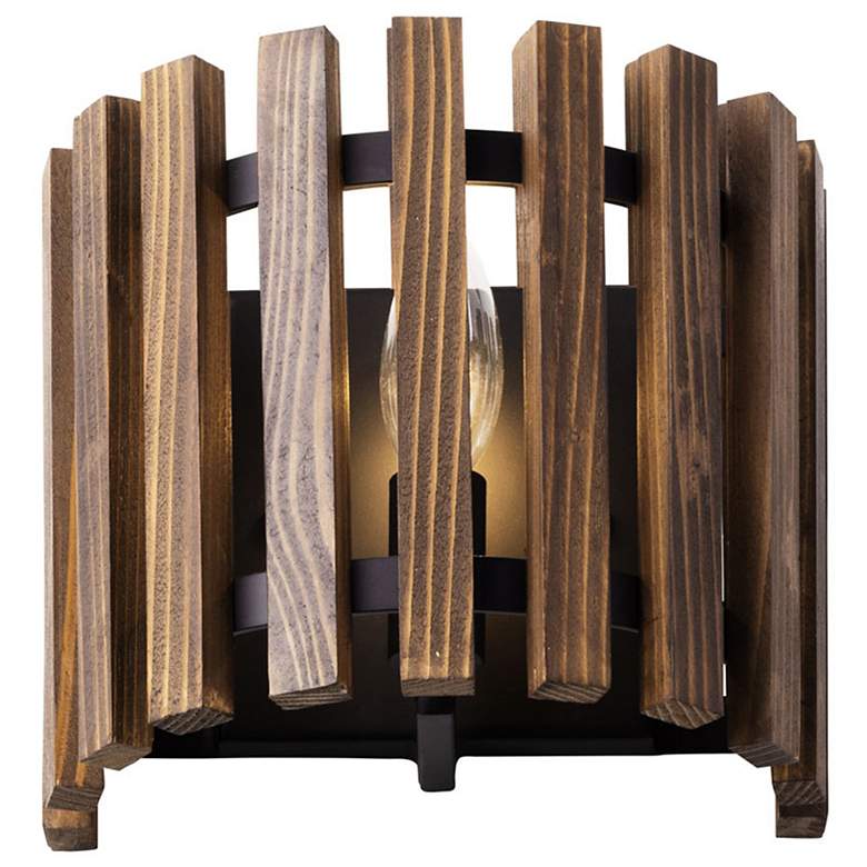 Image 2 Varaluz Suratto 7" High Matte Black and Walnut Wall Sconce more views
