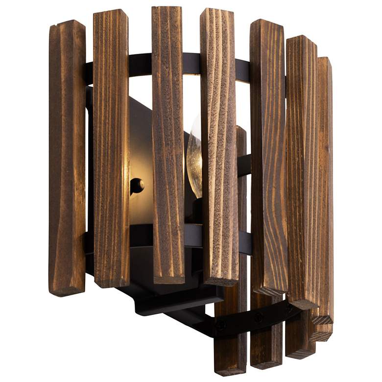 Image 3 Varaluz Suratto 7" High Matte Black and Walnut Wall Sconce more views