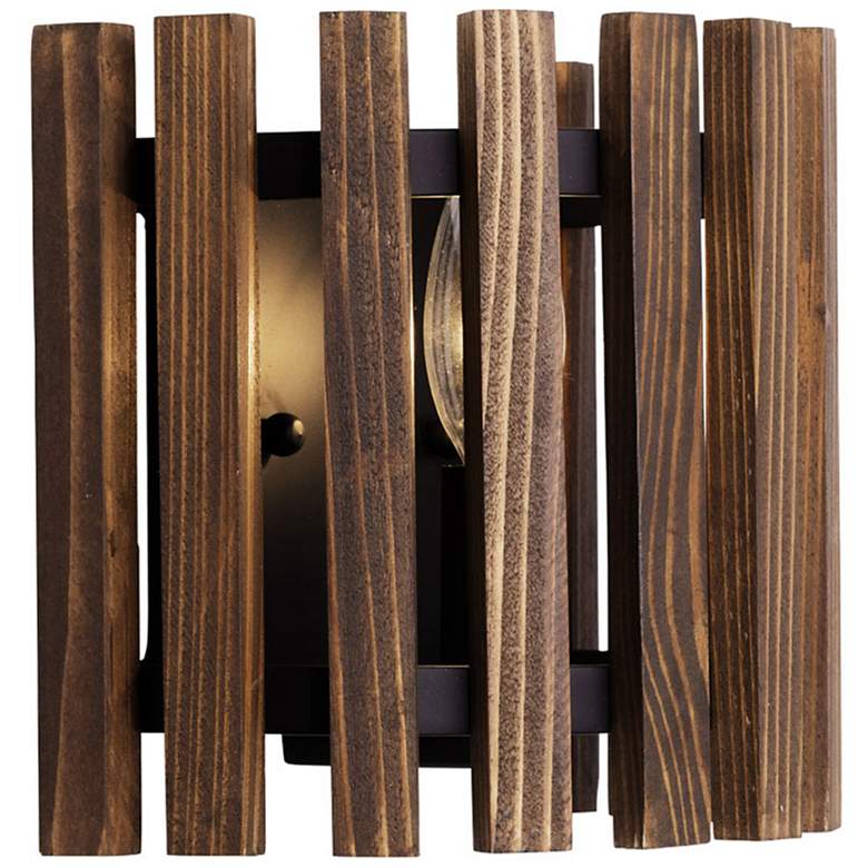 Image 4 Varaluz Suratto 7" High Matte Black and Walnut Wall Sconce more views