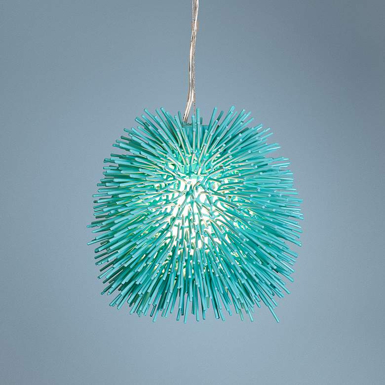 Image 1 Varaluz Urchin 9" Wide Aqua Velvet Mini Pendant Light