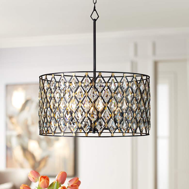 Image 1 Varaluz Windsor 25" Wide 6-Light Carbon and Gold Crystal Pendant Light