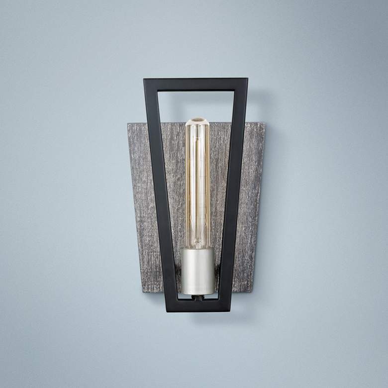 Image 1 Varaluz Zag 11 inch High Black with Gray Wood Wall Sconce