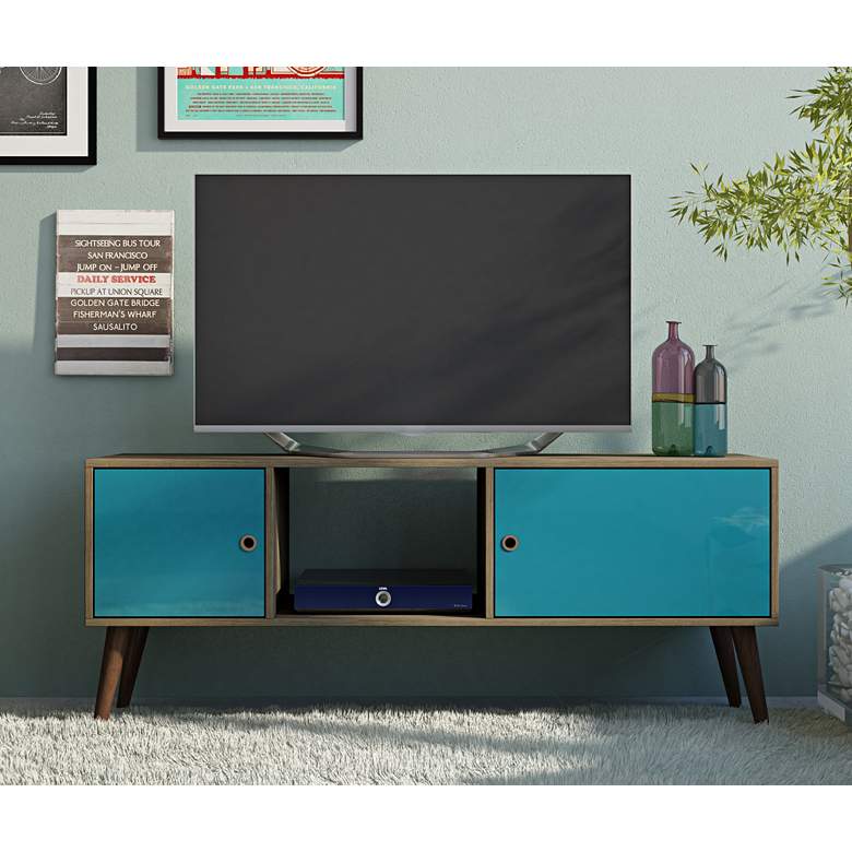 Image 1 Varberg 53 1/4 inch Wide Oak and Aqua Blue Modern TV Media Stand