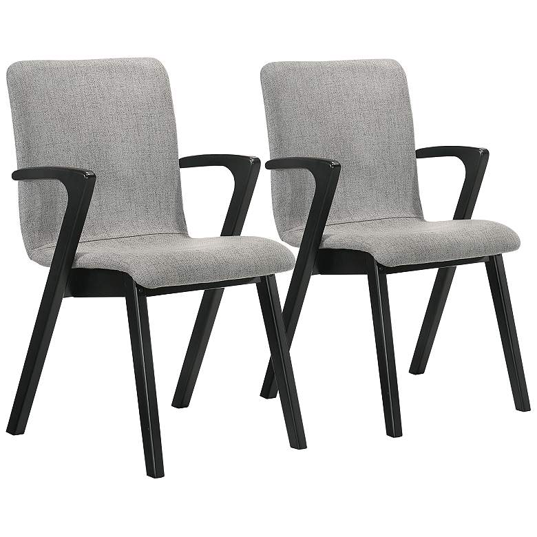 Image 1 Varde Mid-Century Gray Upholstered Dining Chairs in Black Finish - Set of 2