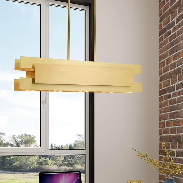 Image 1 Varick 4 Light Satin Brass Linear Chandelier
